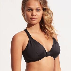 Seafolly Collective F Cup Halter Bra - Black 4 F NEW
